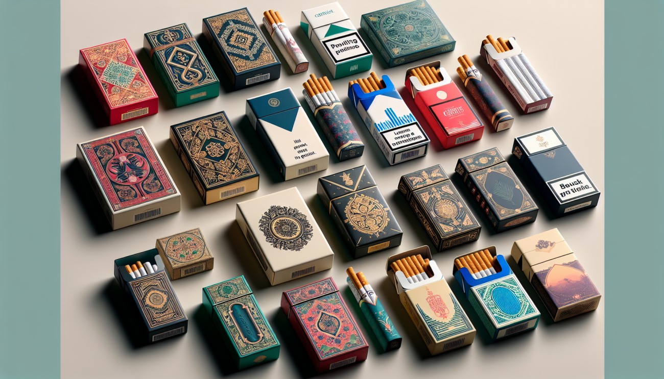 Cigarette packs with diverse design elements and branding